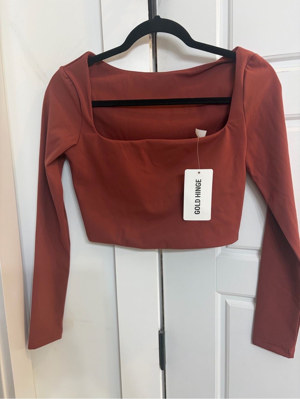 Gold Hinge Women's Rust Square-Neck Long-Sleeve Crop Top